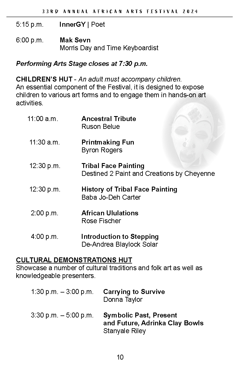 Schedule St. Louis African Arts Festival