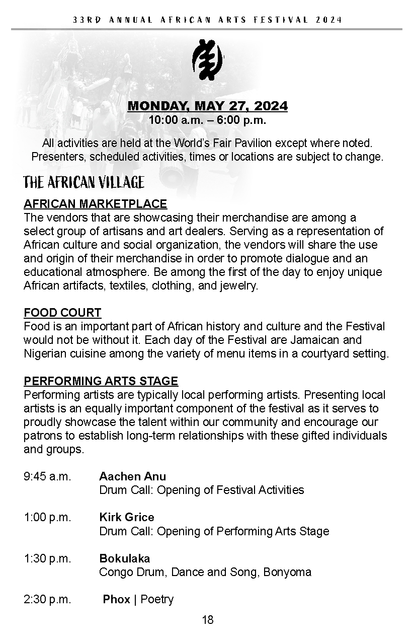 Schedule St. Louis African Arts Festival