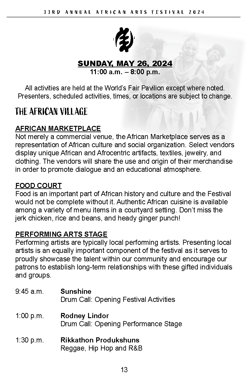 Schedule St. Louis African Arts Festival